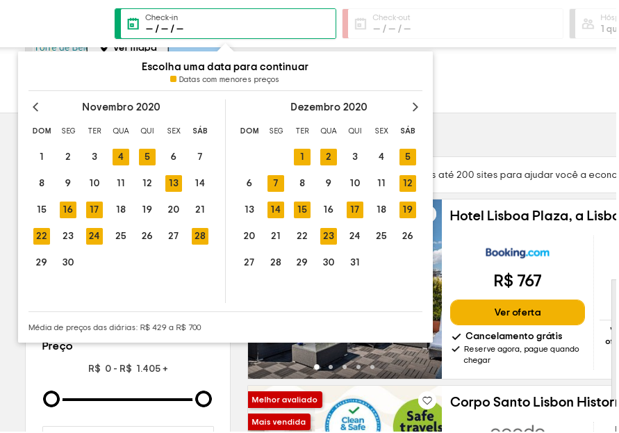 No site do TripAdvisor é possível ver quais as datas são mais baratas.