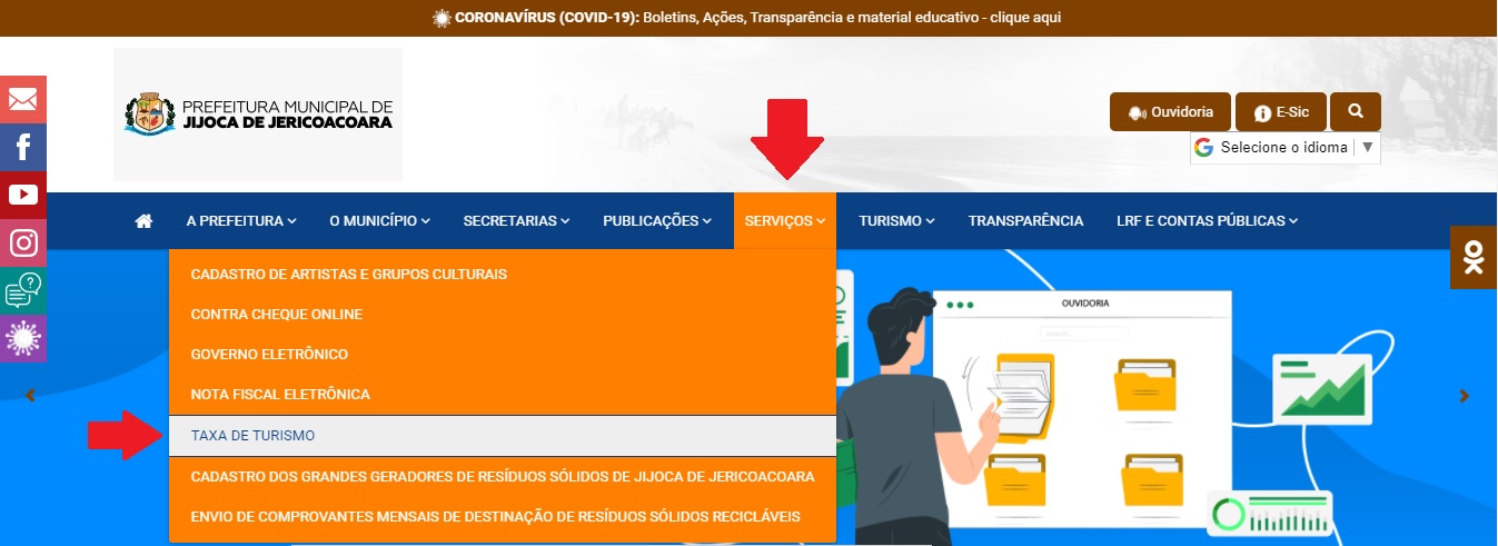 Como emitir a Taxa de Turismo sustentável de Jeri: Passo 1.